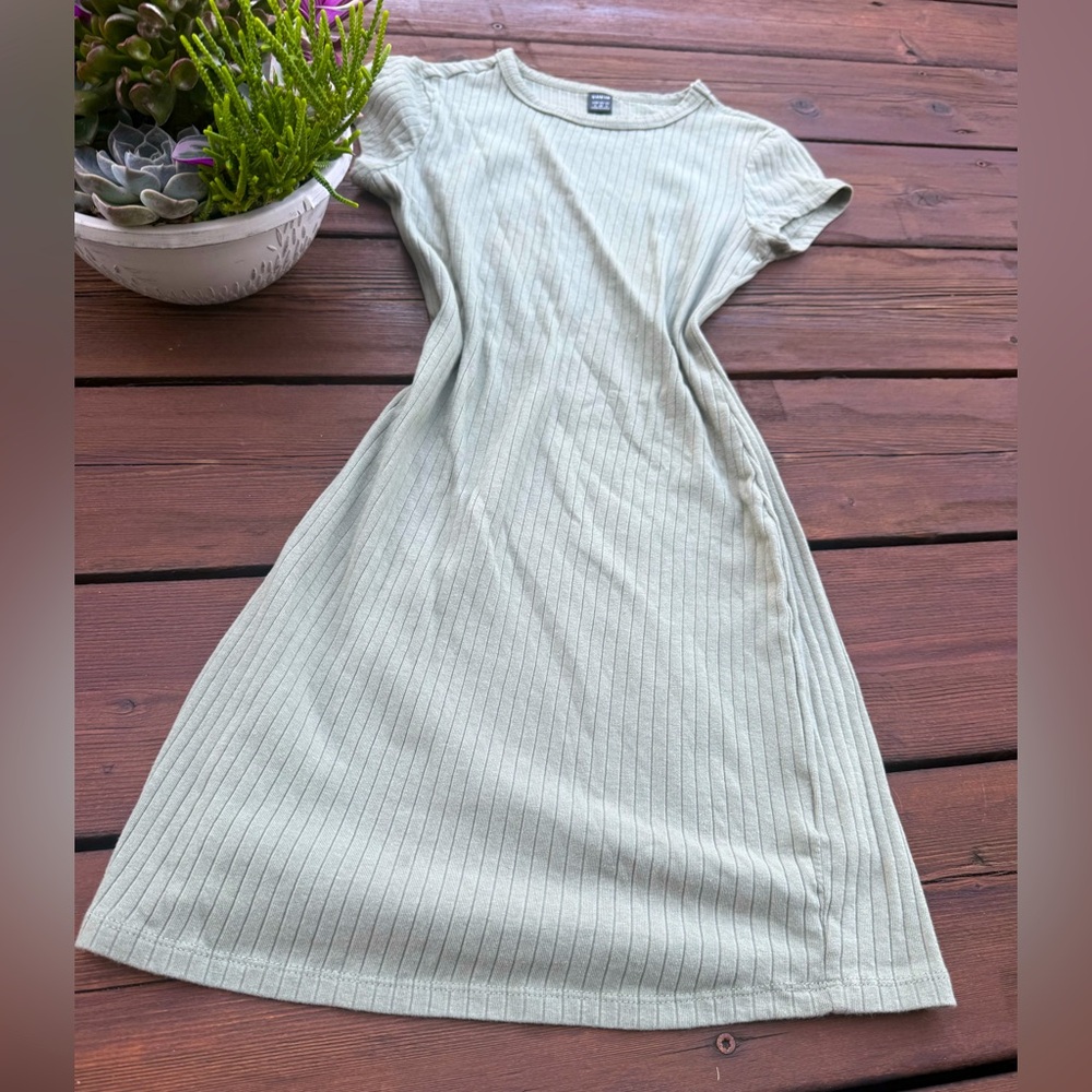 🌾Sage Green Ribbed Mini Dress, S